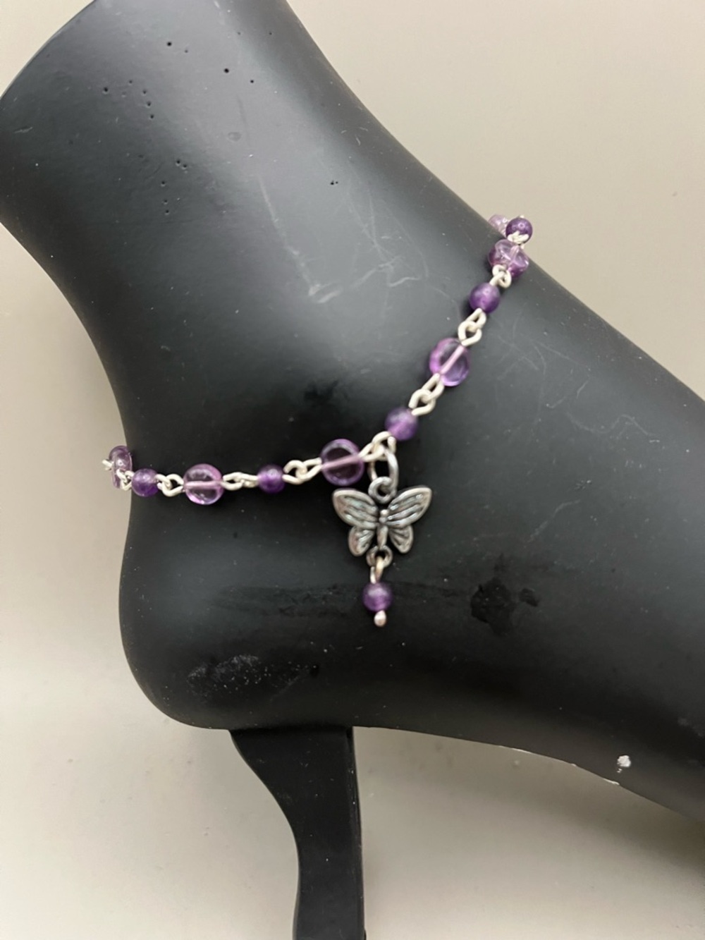 Purple Beaded Butterfly Anklet